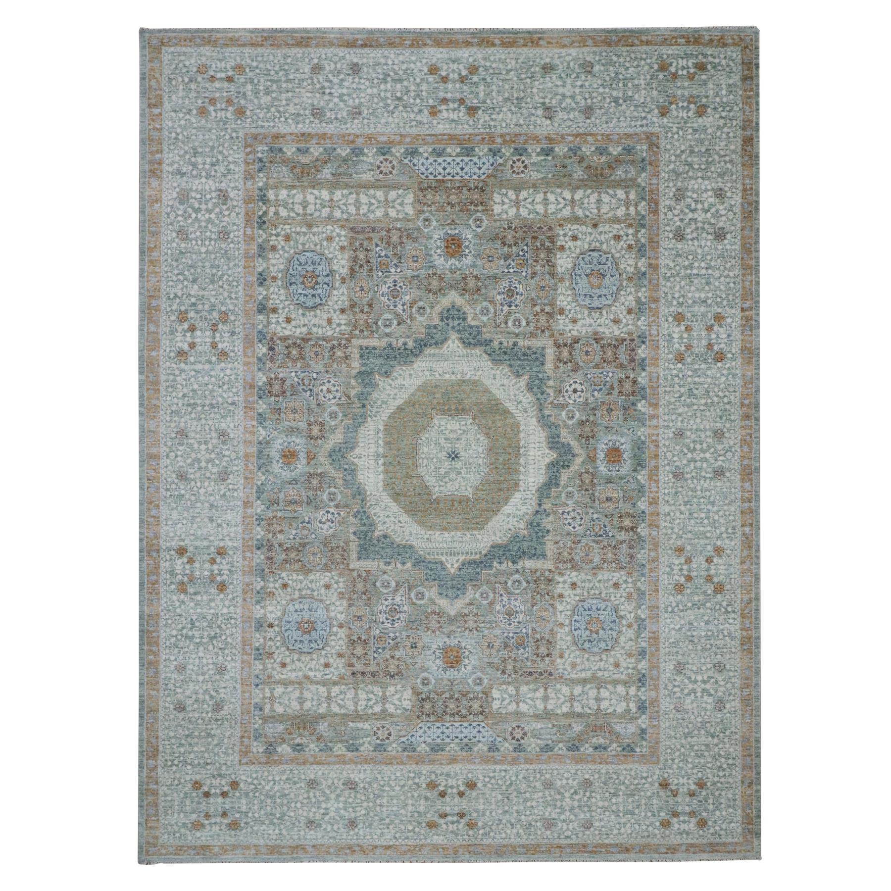 Pistachio Green, Hand Knotted, Pre Historic 14th Century Influence, Mamluk Design, Natural Dyes, Pure Wool, Oriental Rug